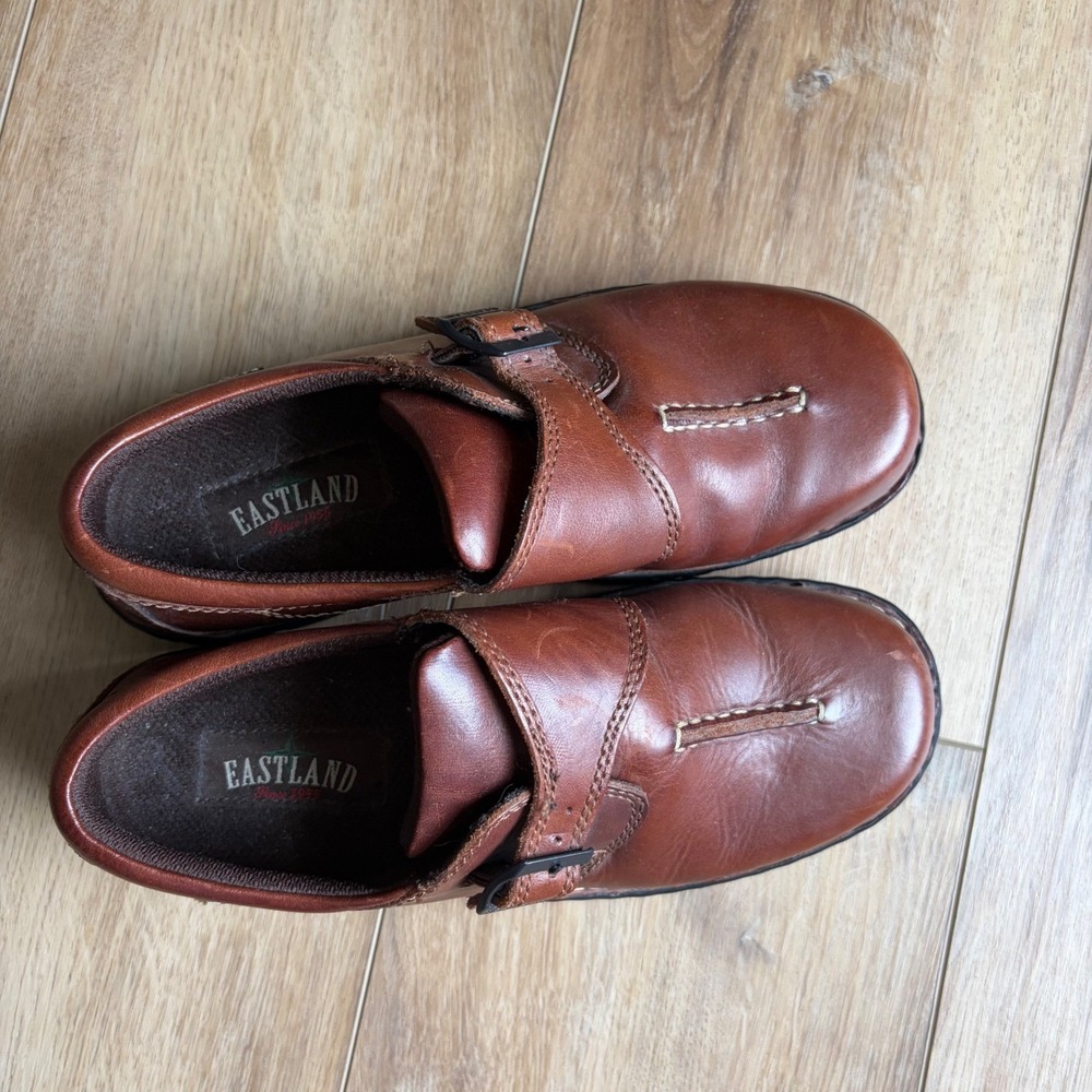 Eastland Sz 8.5 Brown Leather Monk Strap Loafers Y2K Center Seam Lug Sole Shoes - Picture 3 of 7